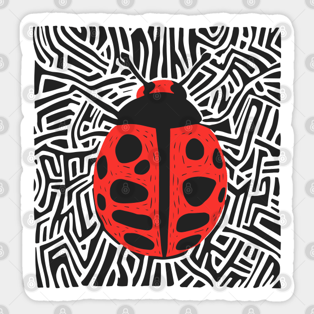 Bold Ladybug Linocut Design in Striking Patterns Sticker by TuncGK